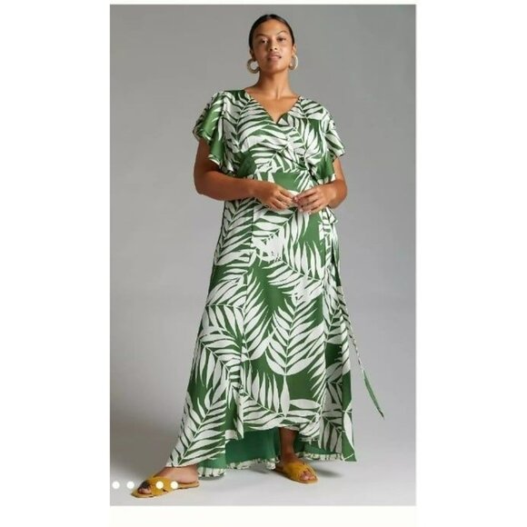 Anthropologie Hutch Palms Wrap Maxi Dress, Green And Cream, US Size L flowy - Picture 4 of 10